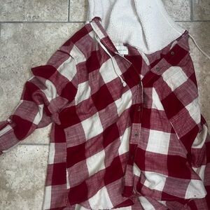 Red and White Plaid Hoodie